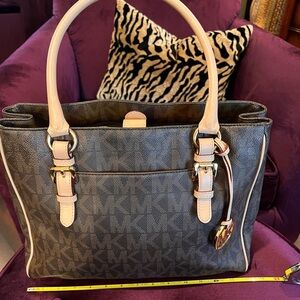 Michael Kors Black and Tan Monogram Tote